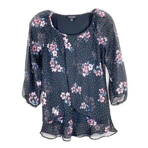 ❤️ 🆕 ROZ & ALI Floral Slit 3/4 Sleeve Career Blouse Size Small